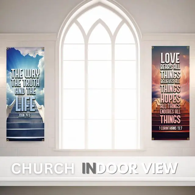 Alt view image 4 of 6 - Church Banners with Scripture - Church Banners For Sanctuary Wall Worship - Welcome Religious Praise Hanging Signs Decorations For Church - Sets of Christian Flexible Banner Patterns Designs - 4 PC