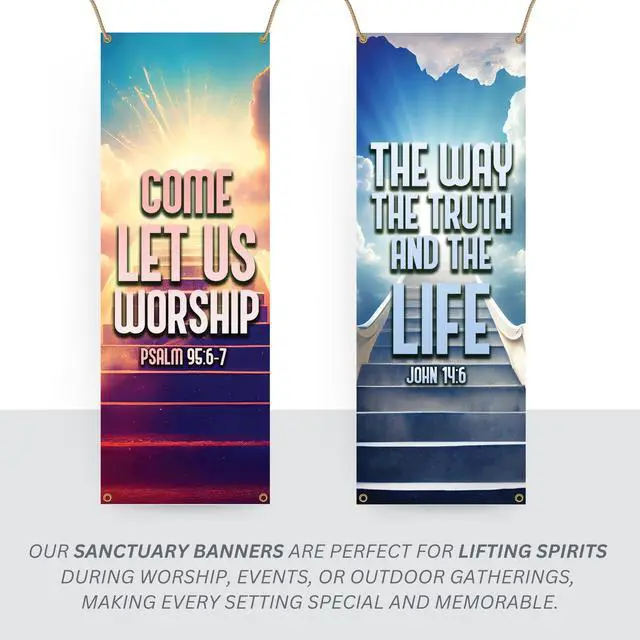 Alt view image 6 of 6 - Church Banners with Scripture - Church Banners For Sanctuary Wall Worship - Welcome Religious Praise Hanging Signs Decorations For Church - Sets of Christian Flexible Banner Patterns Designs - 4 PC