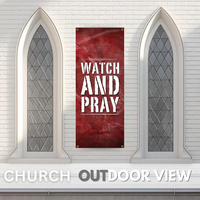 Alt view image 6 of 6 - Church Banners for Sanctuary Wall with Bible Scripture Verses Set of 4 2x5ft Fade Resistant Vinyl Christian Worship, Praise, Welcome Religious Decoration Flags for Church Anniversary & Christmas Event