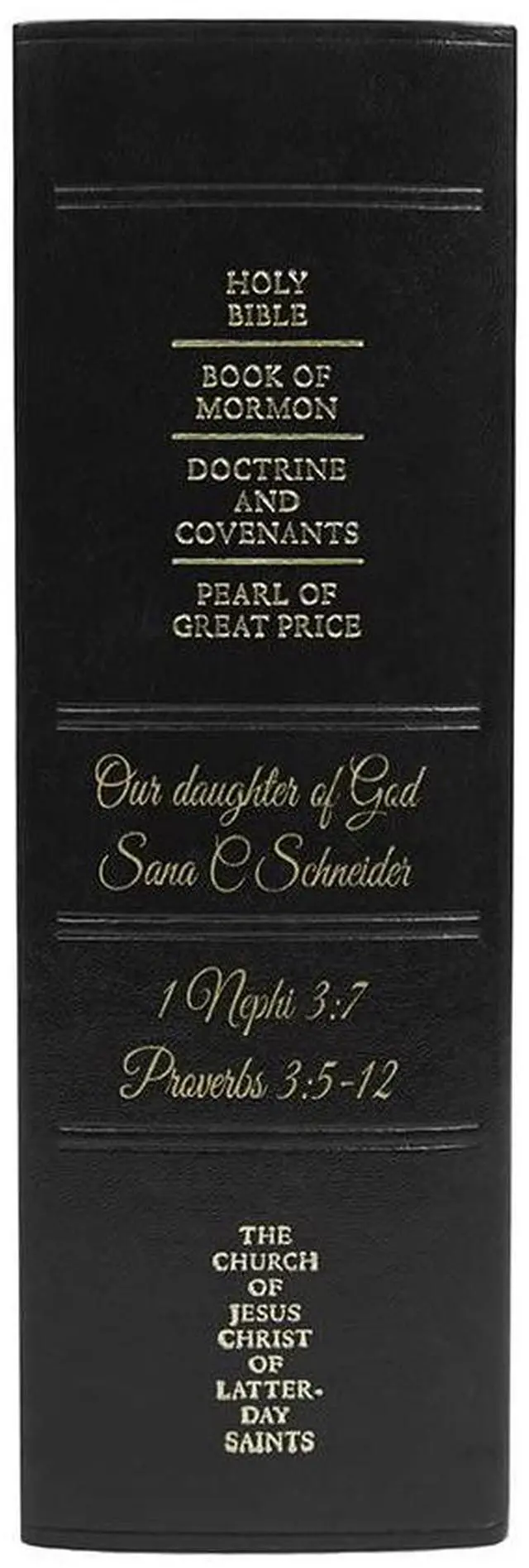 Alt view image 4 of 6 - LDS Scriptures Personalized Baptism Quad Combination with Symbol, Name, and Phrase Customizations Scripture Set (CTR Shield)
