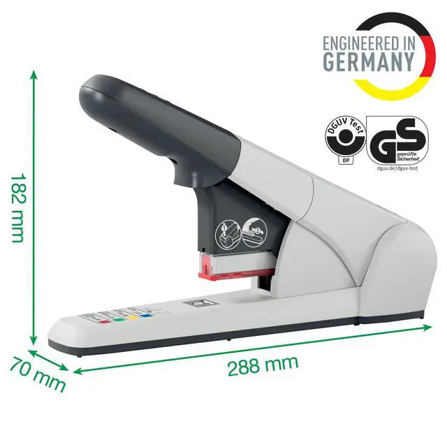 Alt view image 2 of 5 - Heavy Duty Stapler, 80 Sheet Capacity, Ergonomic Metal Body, Includes Staples, 55510084 - Silver