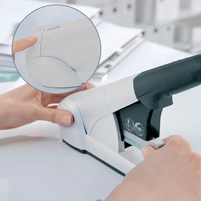 Alt view image 3 of 5 - Heavy Duty Stapler, 80 Sheet Capacity, Ergonomic Metal Body, Includes Staples, 55510084 - Silver