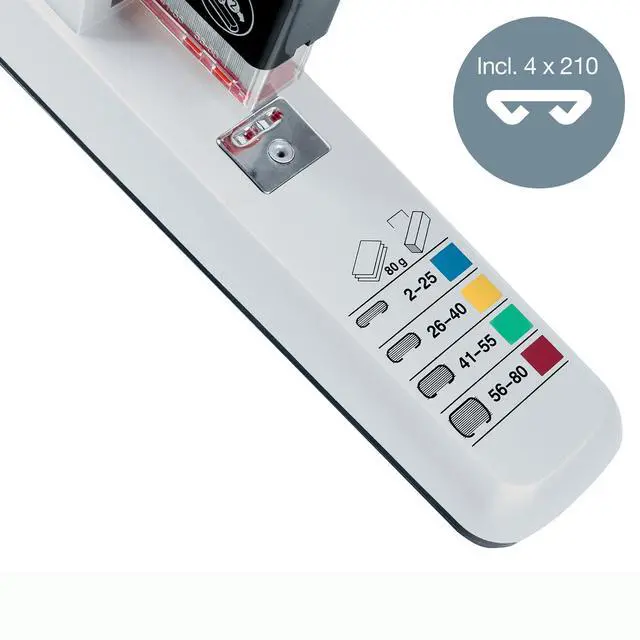 Alt view image 4 of 5 - Heavy Duty Stapler, 80 Sheet Capacity, Ergonomic Metal Body, Includes Staples, 55510084 - Silver