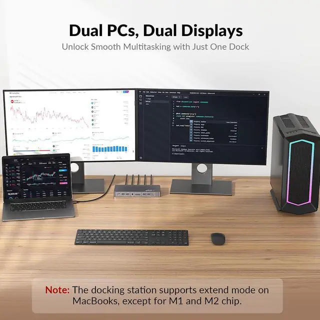 Alt view image 7 of 7 - AV Access KVM Switch Docking Station for MacBook Desktop PC, USB C KVM Switch 2 Monitors 2 Computers, 4K Dual HDMI Displays, Plug&Play, Ethernet, 100W Power Delivery, EDID Emulation