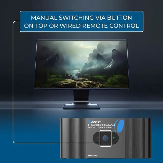 Alt view image 7 of 7 - OREI 8K KVM Switch DisplayPort Switch 2 in 1 Out, USB-C for 2 Computers, DisplayPort 1.4 KVM, KVM Switch 2 Computers 1 Monitor, Supports 4K 144Hz / 120Hz & KVM USB 3.0 Hub