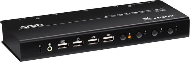 Alt view image 3 of 7 - ATEN CS784H 4-Port USB HDMI KVM Switch - 4K UHD 60Hz, Audio Support, Peripheral Sharing USB 2.0 Hub, Remote Port Selector Control 4 HDMI Computers with One Keyboard, Mouse, Monitor