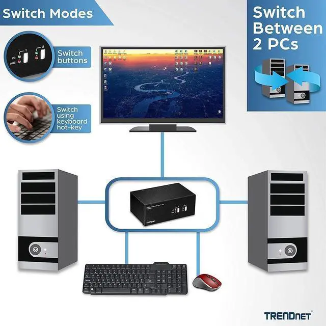 Alt view image 6 of 7 - TRENDnet 2-Port 4K Dual Monitor DisplayPort KVM Switch with Audio, TK-240DP, 2560 x 1440 @ 144Hz, 2-Port USB 2.0 Hub, Connect Two Monitors, NDAA + TAA Compliant, Black