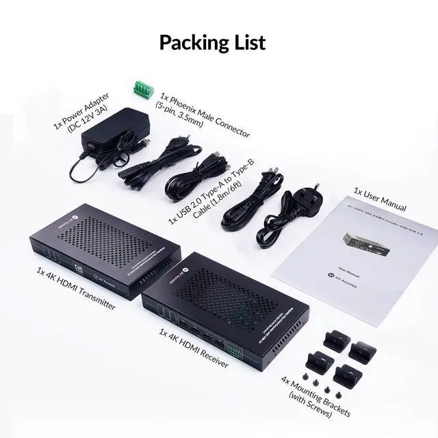 Alt view image 6 of 6 - AV Access HDMI KVM Extender 50m/164ft, 4K@60Hz 4:4:4, 1080P@240Hz & 2K@144Hz, 4 USB 2.0 Ports, Low Latency, PoC, EDID, for Gaming PC, Office & CCTV (4KEX50-KVM)