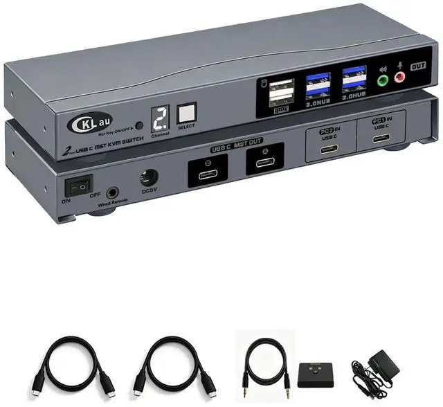 Main image of USB-C MST KVM Switch Dual Monitor 2 Laptops 2 Monitors, 1 Cable per PC Connection, Dual 4K@60Hz Type-C KVM Switcher for Windows, Supports Thunderbolt 4/3, USB4, USB 3.0, Wired Remote