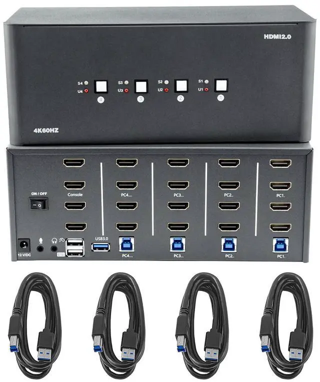 Main image of KVM Switch, HDMI 4k@60Hz KVM Switch with 4 USB 3.0 Port and 3.5mm Audio,4 Computers Share One Set of Leyboard, Mouse and Monitors,Supports Windows/Mac/Linux