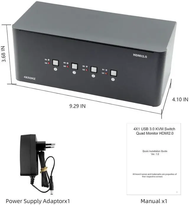 Alt view image 7 of 7 - KVM Switch, HDMI 4k@60Hz KVM Switch with 4 USB 3.0 Port and 3.5mm Audio,4 Computers Share One Set of Leyboard, Mouse and Monitors,Supports Windows/Mac/Linux