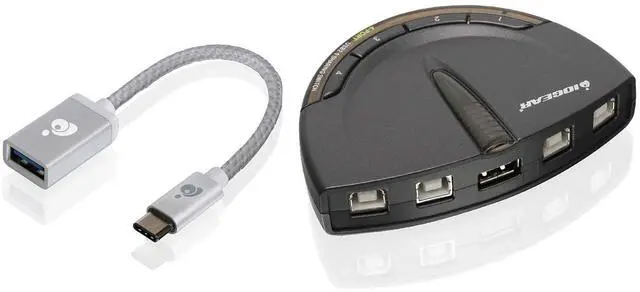 Main image of IOGEAR 4 Port USB 2.0 Switch - Auto Printer Switch - USB-A to USB-C Adapter Kit - Manually or Auto Control - LEDs Indicate - Plug N Play - GUB431CA1KIT