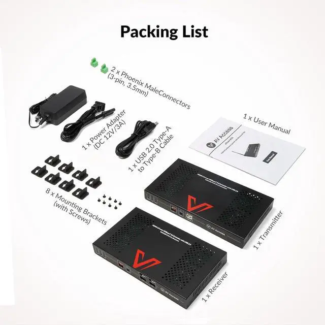 Alt view image 6 of 7 - AV Access HDBaseT 3.0 HDMI KVM Extender, Uncompressed 4K@60Hz 4:4:4 Upto 330ft, Zero Latency, USB 2.0 Remote Control, HDR/Dolby Vision, Audio De-Embed, PoH, for Server Room, Gaming & AV Installations