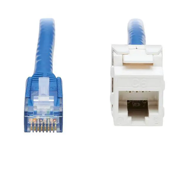 Alt view image 3 of 5 - Tripp Lite Cat6 Keystone Jack Cable Assembly, Unshielded Ethernet Extension Network Cable, PoE+, RJ45 M/F, 18 in, Blue (N237-F18N-WHSH)