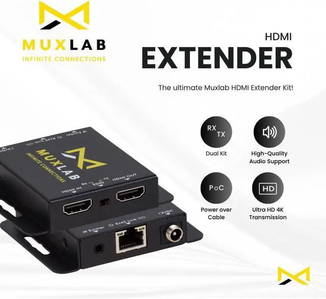 Alt view image 2 of 7 - MuxLab HDMI Extender Kit, 60m, UHD-4K | Extend 4K HDMI Signals Up to 60m with Unmatched Clarity