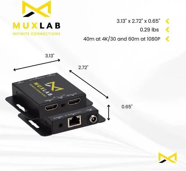 Alt view image 6 of 7 - MuxLab HDMI Extender Kit, 60m, UHD-4K | Extend 4K HDMI Signals Up to 60m with Unmatched Clarity
