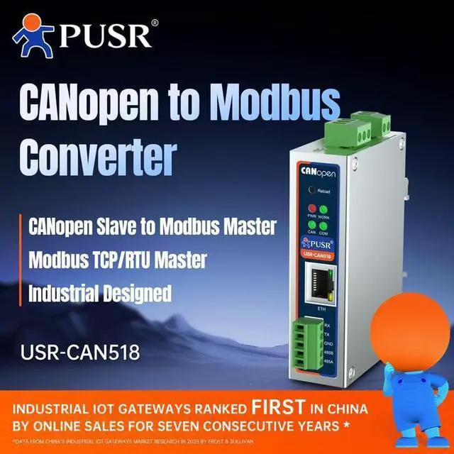 Main image of Canopen to Modbus Converter CANopen Slave Gateway Modbus TCP/TCP Master Full Isolation for Power/Serial/Ethernet USR-CAN518