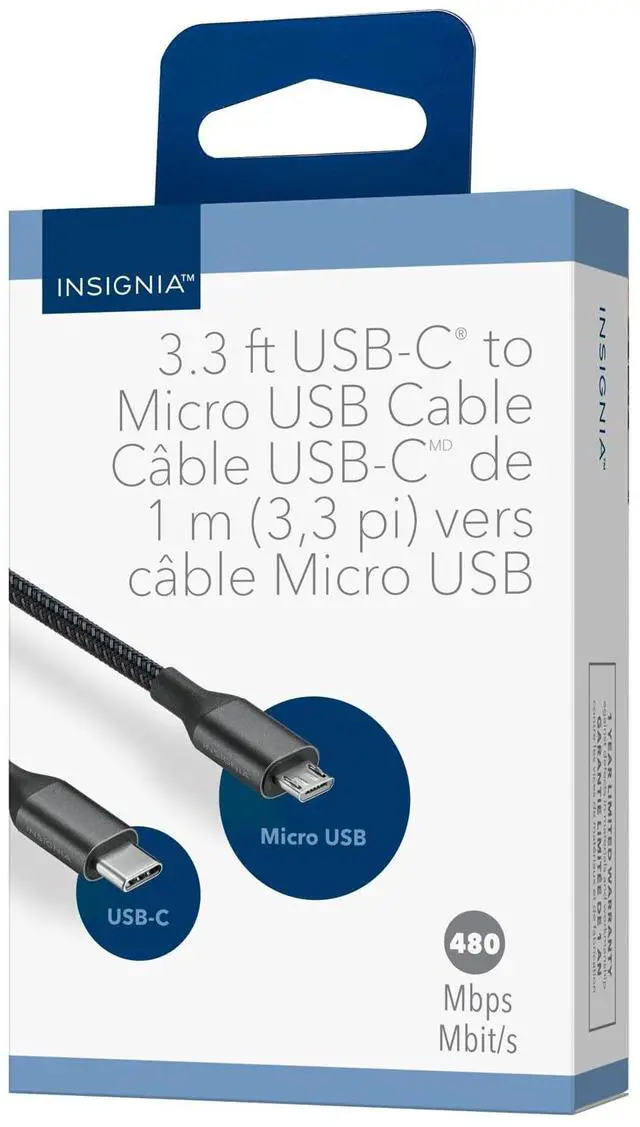 Alt view image 3 of 4 - INSIGNIA USB-C Cables for Charging, Data Transfer & Device Connectivity, Multiple Connector Types and Lengths, Black (USB-C to Micro USB Cable (3.3 ft))
