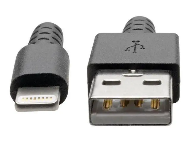 Alt view image 2 of 5 - Tripp Lite Eaton M100-003-HD Heavy-Duty USB-A to Lightning Cable 3 ft, MFi Certified Charge & Sync, USB 2.0 iPhone/iPad Cord, Black/White, Cloud Care Pre-Configured Bundle Eligible (50 Pack)