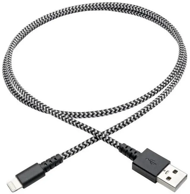 Main image of Tripp Lite Eaton M100-003-HD Heavy-Duty USB-A to Lightning Cable 3 ft, MFi Certified Charge & Sync, USB 2.0 iPhone/iPad Cord, Black/White, Cloud Care Pre-Configured Bundle Eligible (50 Pack)