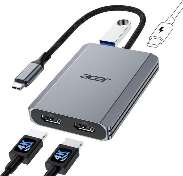 Alt view image 2 of 7 - Acer 4-in-1 USB C Hub bundel with USB C to DisplayPort 1.4 Cable 6.6FT