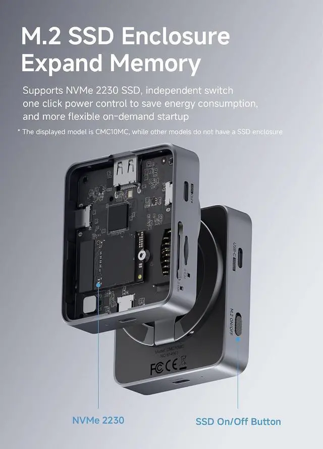 Alt view image 4 of 7 - Hagibis Magnetic USB C Hub with M.2 NVMe 2230 SSD Enclosure and Magsafe Stand Holder for iPhone 17 16 15 Pro Max, Portable Type-C Docking Station 100W PD, 10Gbps USB3.2, SD/Micro SD3.0 (CMC10MC)