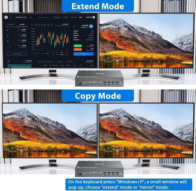 Alt view image 3 of 6 - USB 3.0 KVM Switch 2 Monitors 4 Computers HDMI+DisplayPort KCEVE 8K@60Hz/4k@144Hz KVM Switch for 4 PCs Share 4 USB3.0 Device