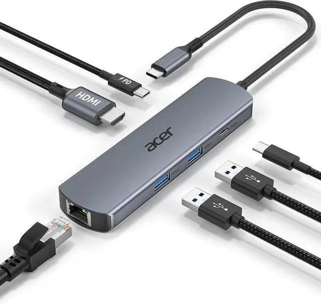 Alt view image 2 of 7 - acer 6 in 1 USB C Hub with Ethernet bunlde with USB C to DisplayPort 1.4 Cable 6.6FT