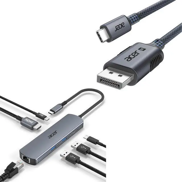 Main image of acer 6 in 1 USB C Hub with Ethernet bunlde with USB C to DisplayPort 1.4 Cable 6.6FT