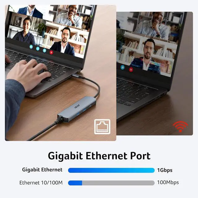 Alt view image 5 of 7 - acer 6 in 1 USB C Hub with Ethernet bunlde with USB C to DisplayPort 1.4 Cable 6.6FT