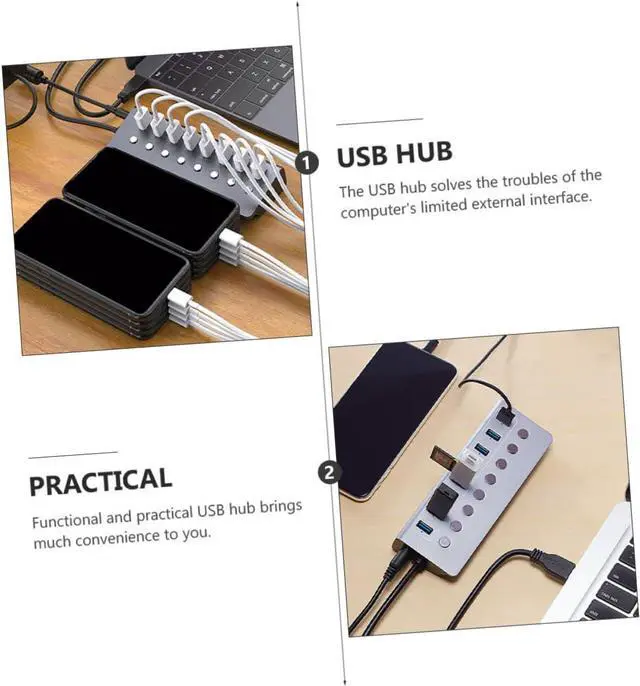 Alt view image 4 of 7 - OSALADI USB Hub with Separate Power Switches USB Extension Device Compact Lightweight for Laptop Office Travel