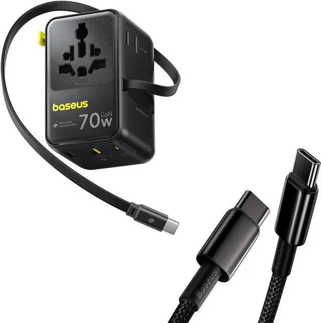 Main image of Baseus USB C Cable 100W 70W Universal Travel Adapter with Retractable Cable