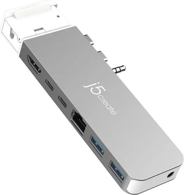 Main image of j5create USB-C 3.2 10Gbps 7in1 Multi-Hub Dual Display for MacBook Air/MacBook Pro USB4 Pass-Through PD100W/6K60/40Gbps USB-A3.2 10Gbps 4K HDMI Wired LAN 3.5mm Jack M1/M2/M1 Pro/M1 Max Compatible