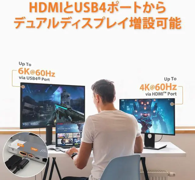 Alt view image 5 of 7 - j5create USB-C 3.2 10Gbps 7in1 Multi-Hub Dual Display for MacBook Air/MacBook Pro USB4 Pass-Through PD100W/6K60/40Gbps USB-A3.2 10Gbps 4K HDMI Wired LAN 3.5mm Jack M1/M2/M1 Pro/M1 Max Compatible