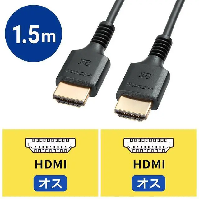 Alt view image 2 of 7 - Sanwa Supply KM-HD20-US15 UltraHighSpeed Certified Slim Cable (4.9 ft (1.5 m)