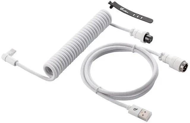Main image of GUNMJO Pro Custom Coiled USB C Cable for Gaming Keyboard, Metal Aviator Mechanical Keyboard Cable with Type C Angled, 1.5M USB-C to USB-A, White Color
