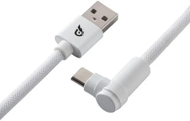 Alt view image 4 of 6 - GUNMJO Pro Custom Coiled USB C Cable for Gaming Keyboard, Metal Aviator Mechanical Keyboard Cable with Type C Angled, 1.5M USB-C to USB-A, White Color