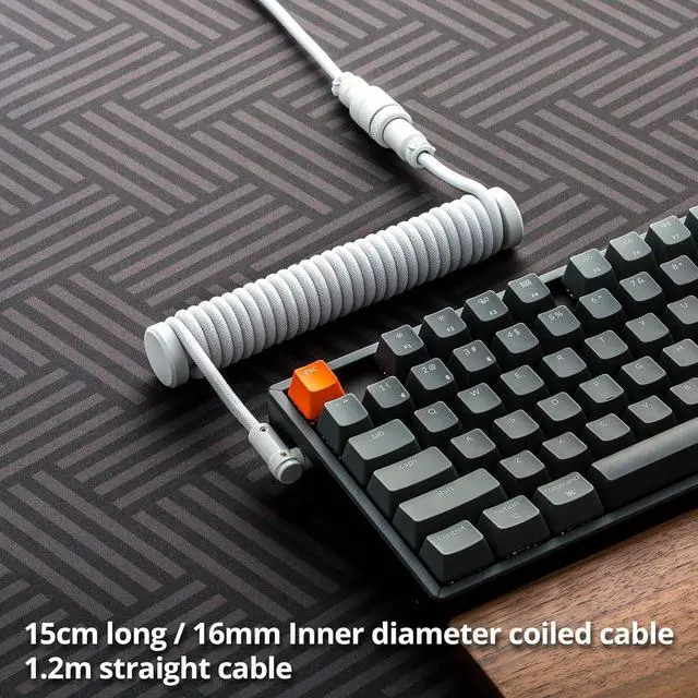 Alt view image 5 of 6 - GUNMJO Pro Custom Coiled USB C Cable for Gaming Keyboard, Metal Aviator Mechanical Keyboard Cable with Type C Angled, 1.5M USB-C to USB-A, White Color