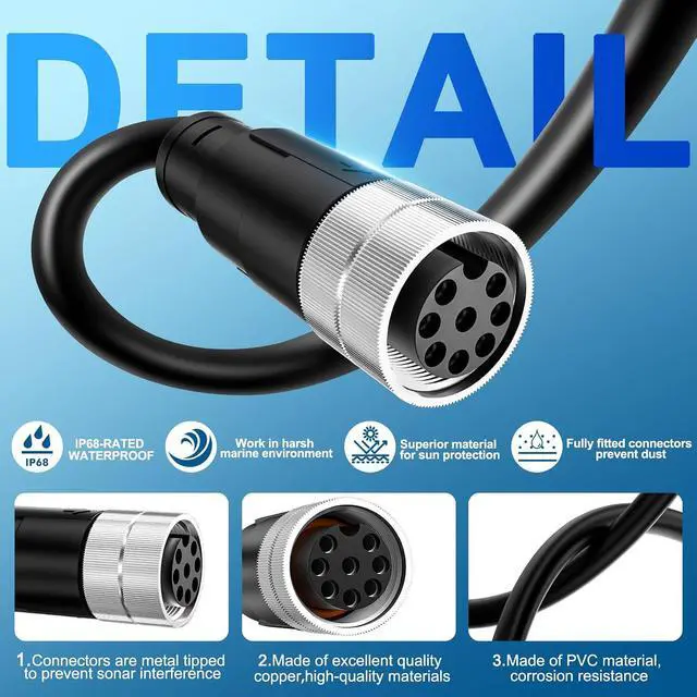 Alt view image 4 of 7 - VHBW 16FT Boat Ethernet Cable for Humminbird 720073-5, Compatible with Helix 7, 8, 9, 10, 12, 15, Apex, Solix, Onix Models, Black