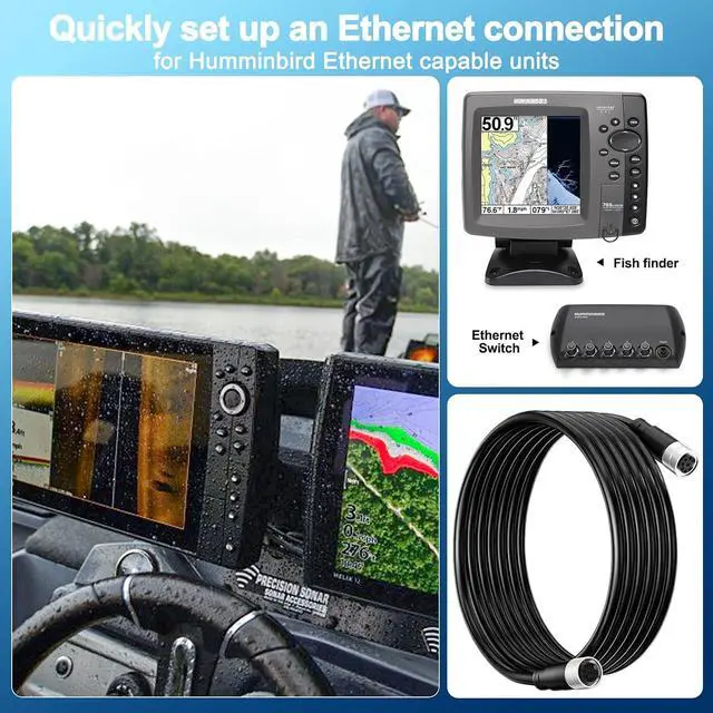 Alt view image 5 of 7 - VHBW 16FT Boat Ethernet Cable for Humminbird 720073-5, Compatible with Helix 7, 8, 9, 10, 12, 15, Apex, Solix, Onix Models, Black