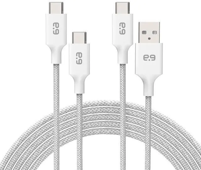 Main image of PureGear Braided USB-C to C + USBC to A Cable (6ft, 2Pack) Power Delivery Charger Cord for iPhone Air, 17, 17Pro, 17ProMax,16, 15, MacBook, Galaxy S25/S24/S23 Ultra, Pixel10/9/8 & USB-C Devices-White