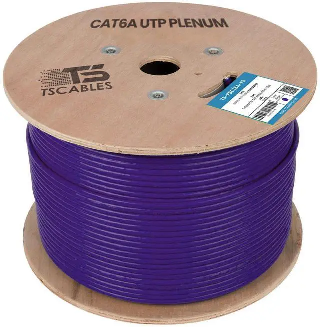Alt view image 2 of 5 - TSCables | Cat6A Plenum (CMP) 1000ft, 750Mhz, PoE++ (4PPoE) | 100% Solid Bare Copper | 23AWG Unshielded Twisted Pairs (UTP), Available in 9 Colors for Easy Identification (Purple, 1000ft)