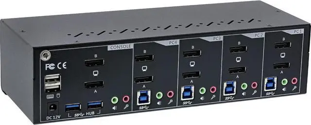 Alt view image 2 of 6 - InLine 63654I KVM Desktop Switch 4 Way Dual Monitor DisplayPort 1.2 4K USB 3.0 Audio