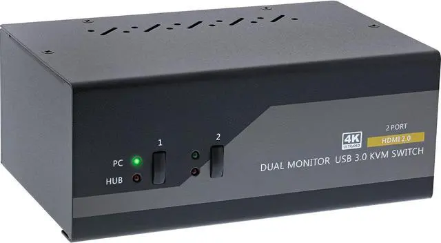 Main image of InLine KVM Desktop Switch, 2-Gang Dual Monitor, HDMI, 4K, USB 3.0, Audio