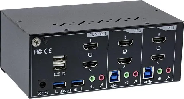 Alt view image 2 of 6 - InLine KVM Desktop Switch, 2-Gang Dual Monitor, HDMI, 4K, USB 3.0, Audio