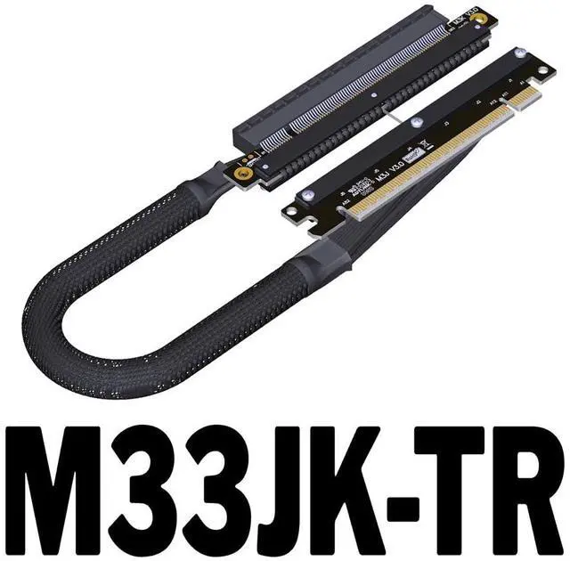 Alt view image 2 of 5 - JMT ADT-M33 PCIe4.0 x16 256Gbps GPU Extension Cable Dual Reverse Right Left Bend 30cm Compatible with Chassis A4 ITX RTX 4090 RX7900xt (M33JK-TR Right-Bent)