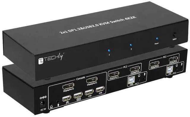 Main image of TECHly IDATA DP-KVM2 Black KVM Switch - KVM Switches (4K Ultra HD, 3840 x 2160 Pixels, USB, USB, DisplayPort, USB Type-A) Keyboard Video Mouse (KVM) Switch Box