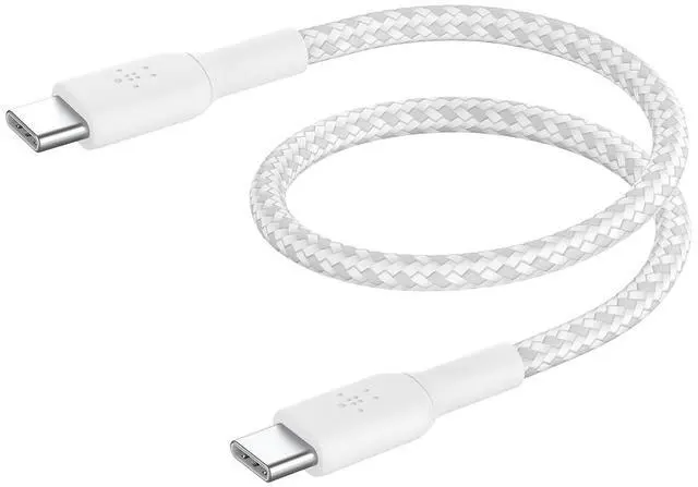 Main image of Belkin BoostCharge (0.5ft) Braided USB-C to USB-C Cable for iPhone 16, iPhone 16 Pro, iPhone 16 Pro Max, iPhone 16 Plus, iPhone 15, Galaxy S24, S23, Note10, Pixel 9, Pixel 8, iPad Pro & More - White