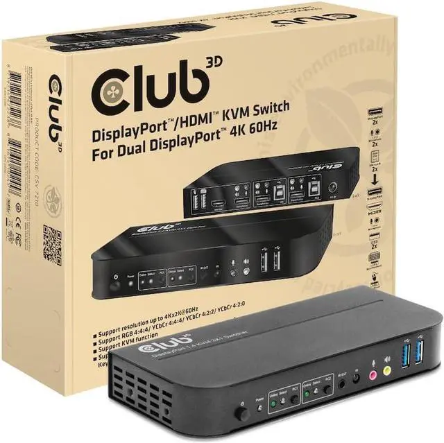 Main image of Club3D CSV-7210 DisplayPort/HDMI KVM Switch to Dual DisplayPort 4K 60Hz