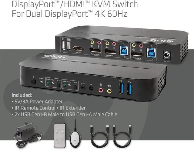 Alt view image 2 of 7 - Club3D CSV-7210 DisplayPort/HDMI KVM Switch to Dual DisplayPort 4K 60Hz